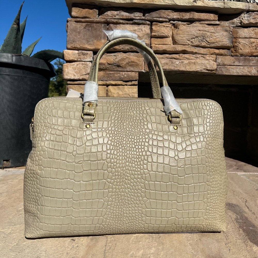 LouLou Leather Grey/Beige Crocodile-Embossed Handbag Satchel
